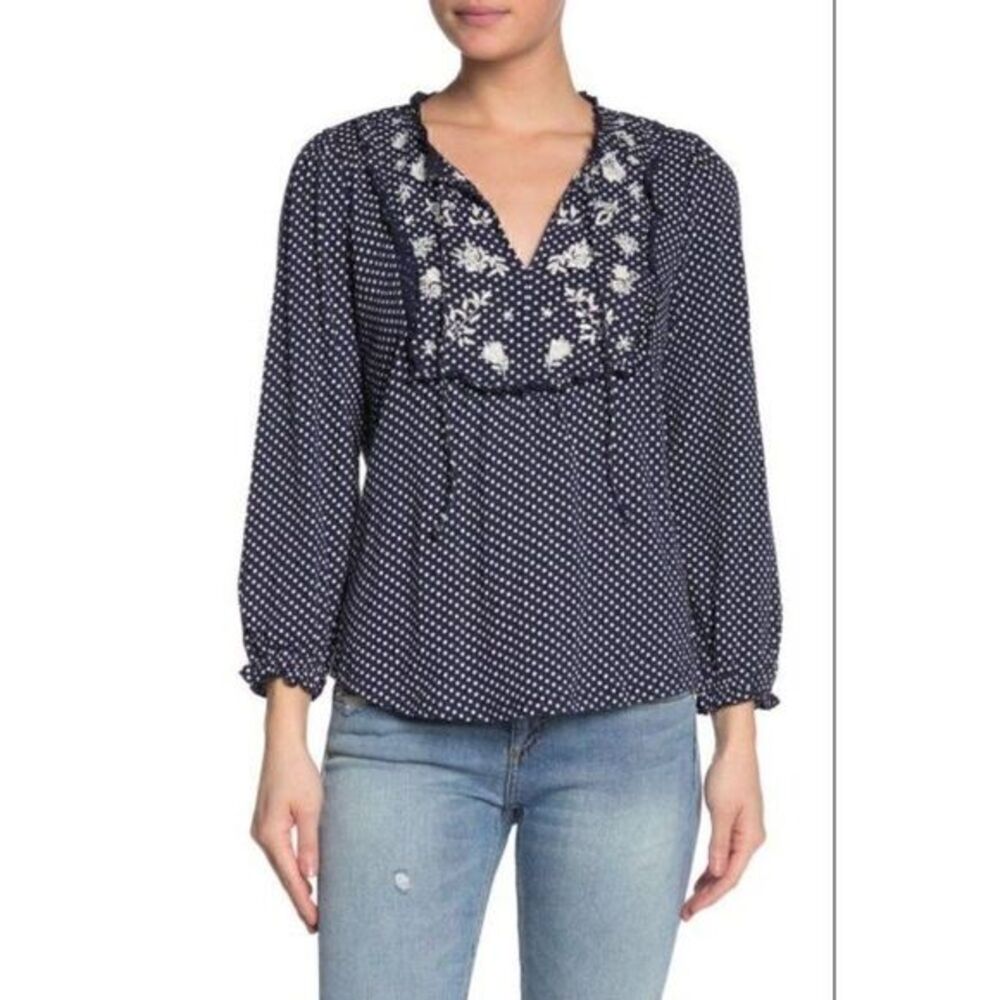 Lucky Brand NEW Blue/White Floral Embroidered Top